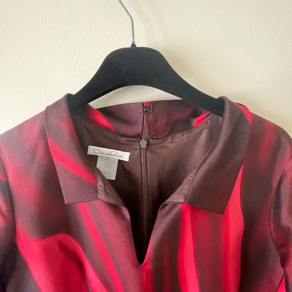 Oscar De La Renta Merlot Red Mikado Silk Dress - Picture 4 of 11